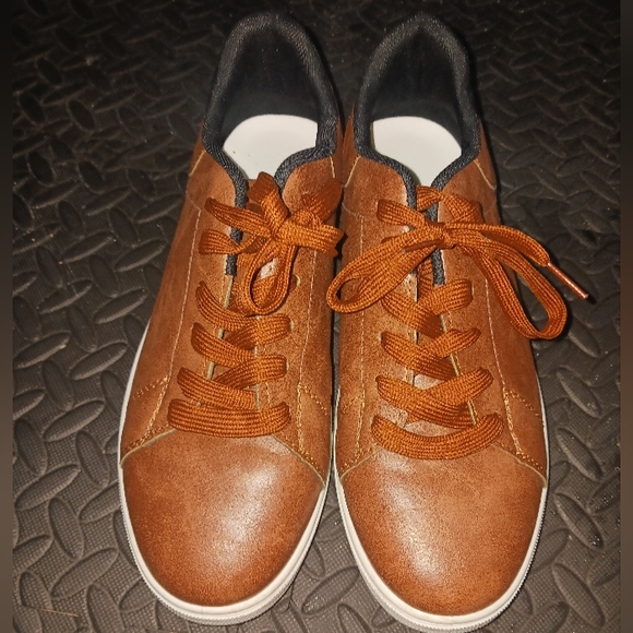 Men camel Brown Canvas lace up sneakers shoes - Picture 9 of 12